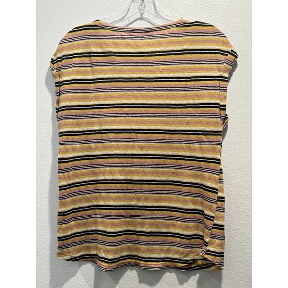 FRAME Women’s Size Small Striped Linen Tee Top Lightweight Multi Color READ - Picture 2 of 6